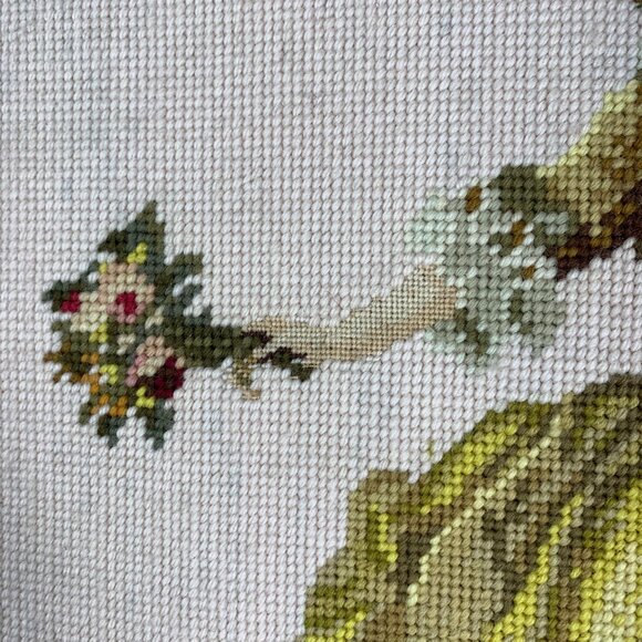 Framed Needlepoint Petitpoint Gobelin French Country Lady Bouquet Flowers Bosom - Picture 5 of 8